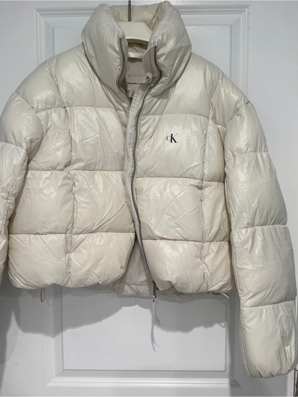 Calvin Klein Jeans Cream Quilted Puffer Jacket for Kids